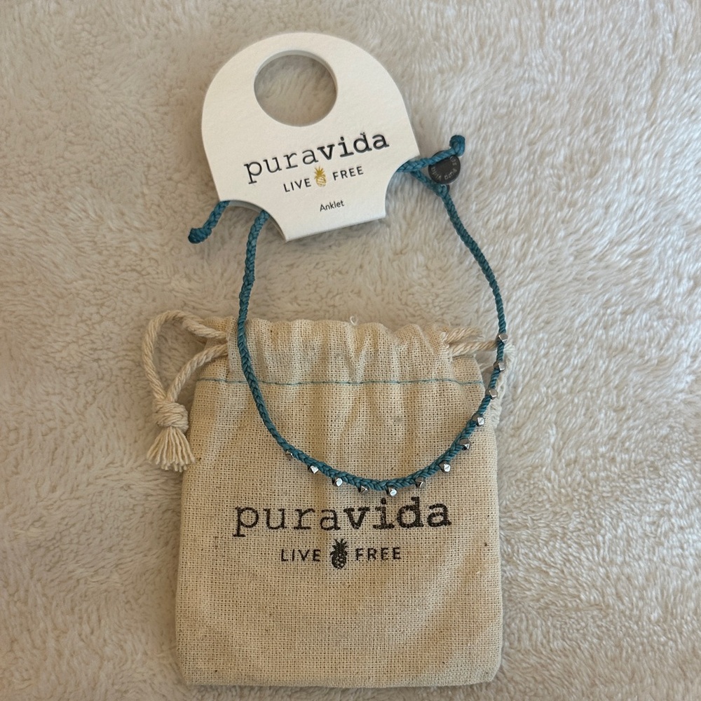 Pura Vida Blue Beaded Anklet